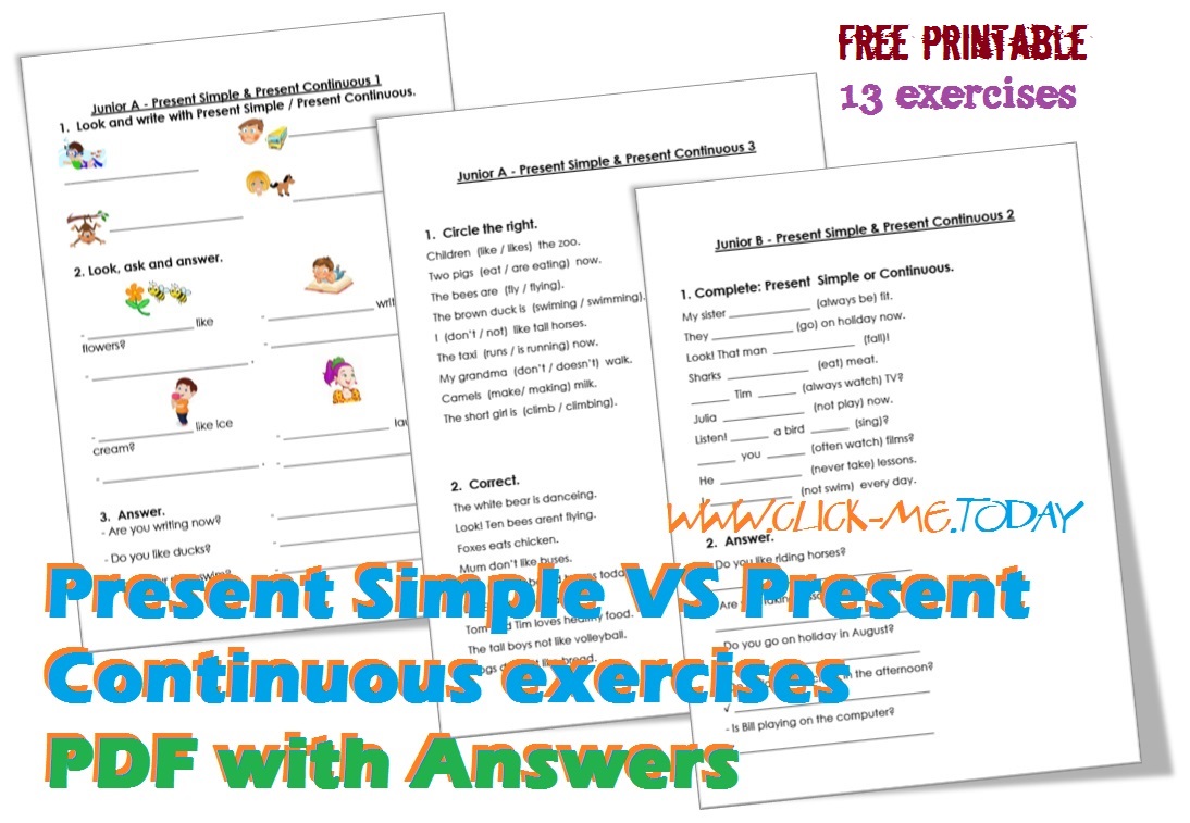 Present Simple VS Continuous exercises PDF with Answers